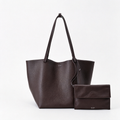 The Row XL Park Tote Bag | 50cm Pebbled Leather Large Tote with Pouch | Espresso Brown Handbag