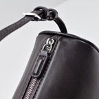 The Row Edith Barrel Bag | Small Grained Calf Leather Cylinder Bag | Black Shoulder Bag