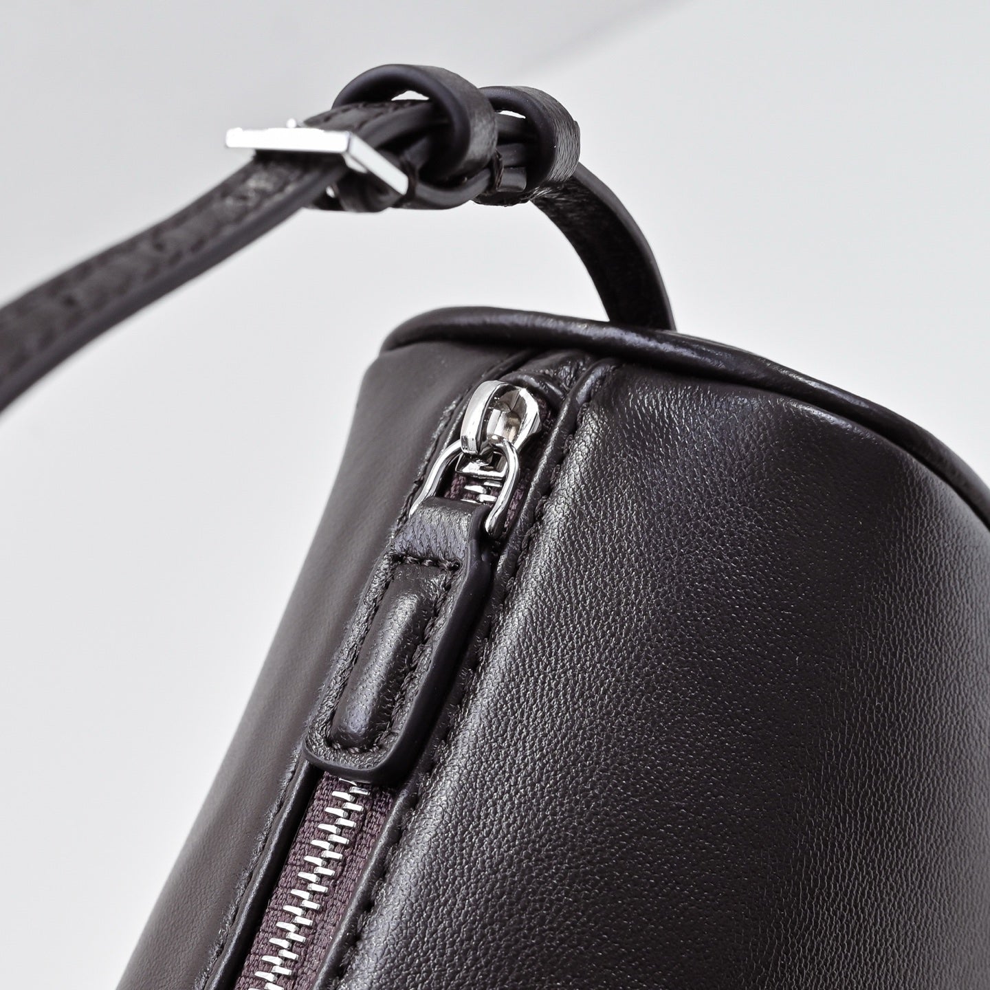 The Row Edith Barrel Bag | Small Grained Calf Leather Cylinder Bag | Black Shoulder Bag