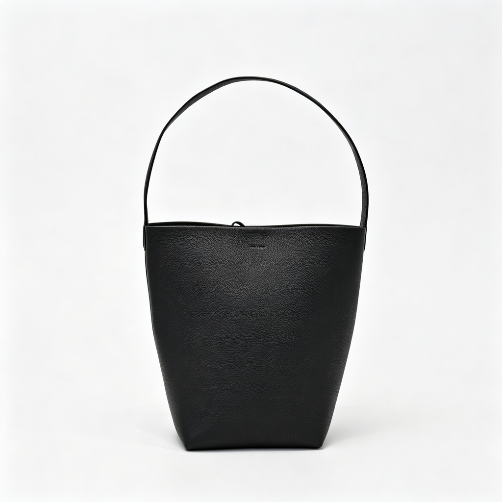 The Row N/S Park Medium Tote Bag | 30cm Pebbled Calfskin Bucket Bag | Black Leather Shoulder Tote