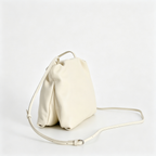 The Row Bourse Small Grained Leather Bag | 23cm Drawstring Dumpling Bag | Cream Pebbled Calfskin Crossbody