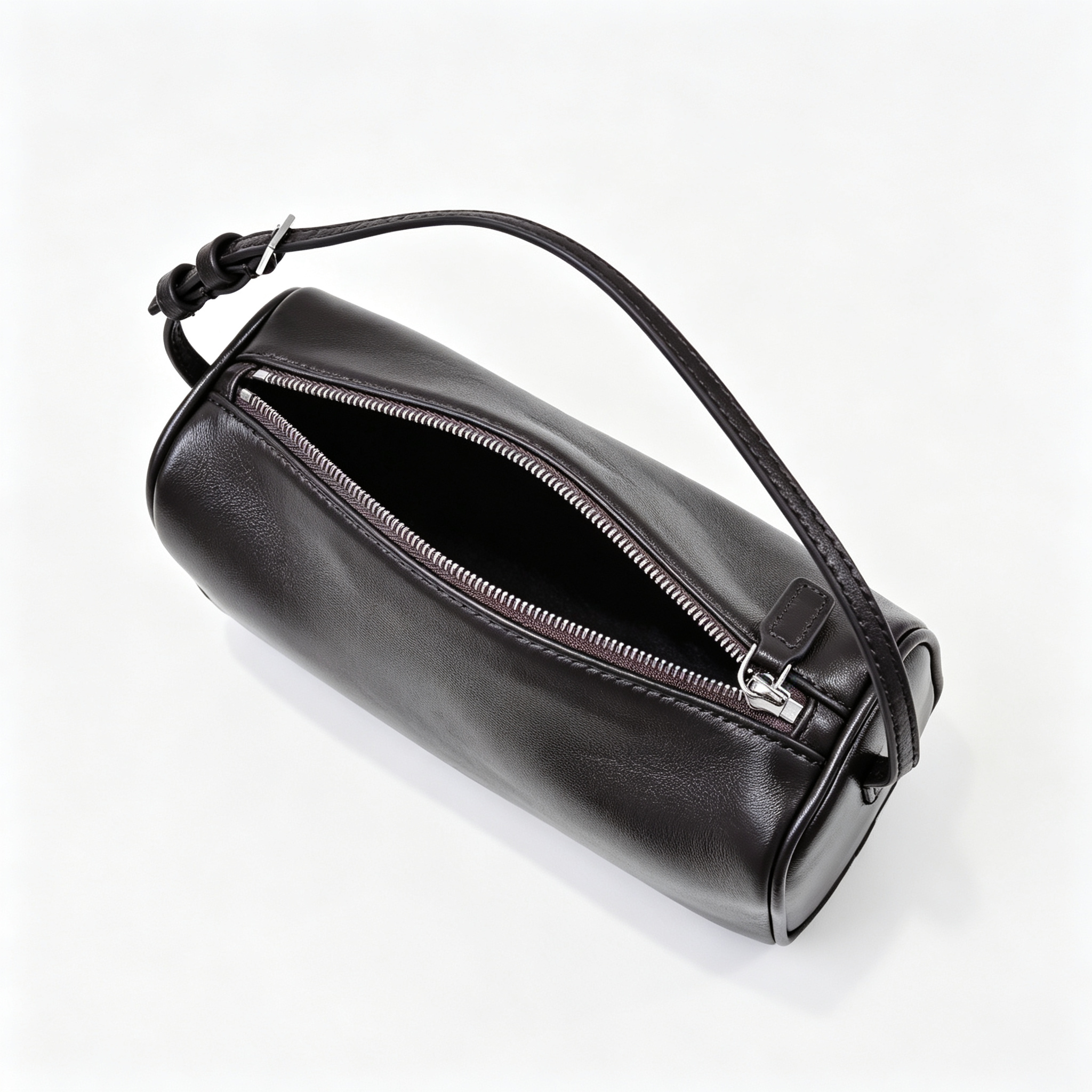 The Row Edith Barrel Bag | Small Grained Calf Leather Cylinder Bag | Black Shoulder Bag
