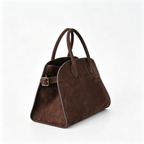 The Row Margaux 12 Small Suede Bag | 32cm Suede Leather Top Handle Tote | Espresso Brown Margaux Handbag