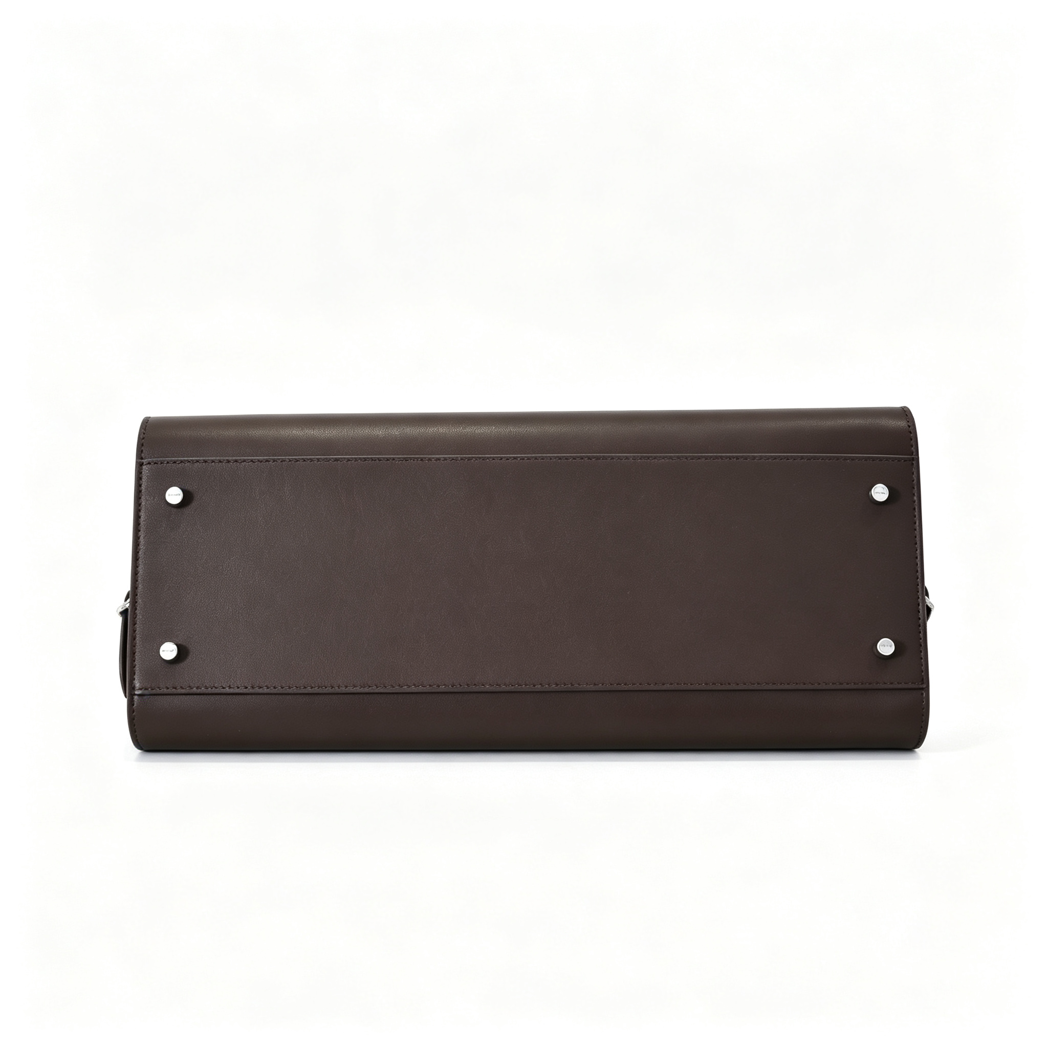 The Row Margaux 15 Smooth Calfskin Handbag | Large Leather Tote with Side Buckles | Black / Dark Chocolate
