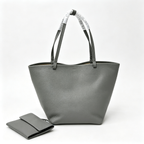 The Row Park Tote Three Large Leather Tote Bag | Elephant Grey Pebbled Leather Handbag with Matching Pouch | Women's Designer Commuter Bag