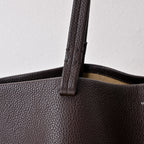 The Row XL Park Tote Bag | 50cm Pebbled Leather Large Tote with Pouch | Espresso Brown Handbag