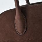 The Row Margaux 12 Small Suede Bag | 32cm Suede Leather Top Handle Tote | Espresso Brown Margaux Handbag