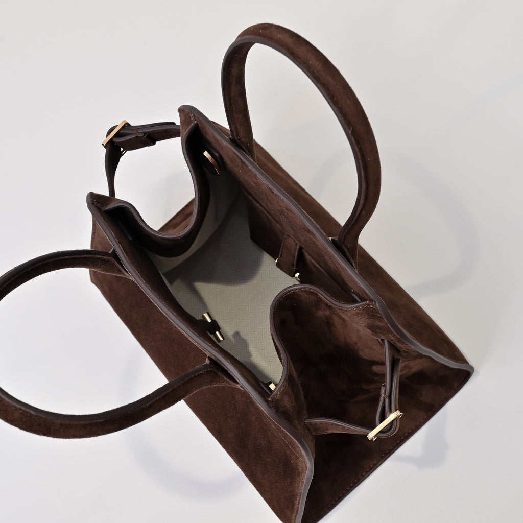 The Row Soft Margaux 12 Suede Tote Bag | Vintage Style Commuter Handbag with Detachable Strap | Women's Designer Shoulder Bag