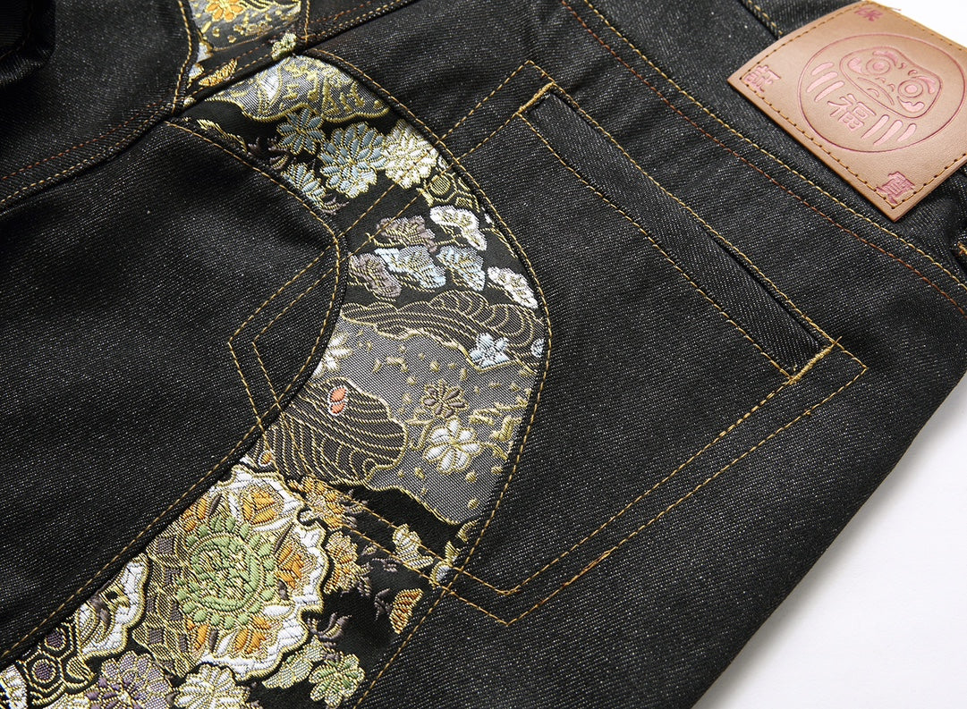 Evisu Men's "Dragon & Floral" Ukiyo-e Embroidered Jeans – Raw Denim Japanese Streetwear
