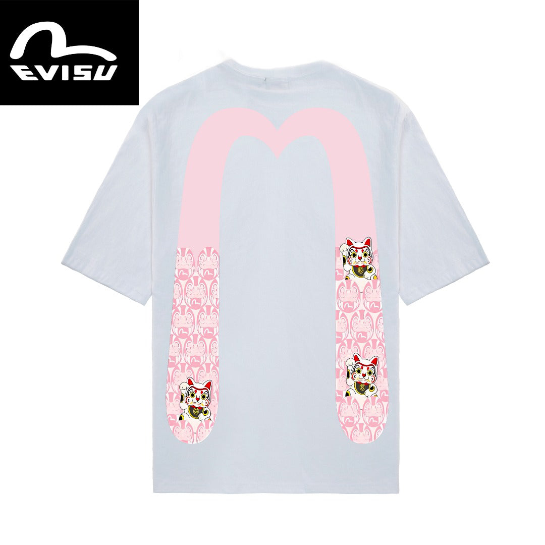 EVISU "Lucky Cat Big M" Printed Short-Sleeve T-Shirt