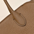 The Row Margaux 10 Satchel Bag | 30cm Pebbled Caviar Leather Tote | Taupe Structured Handbag