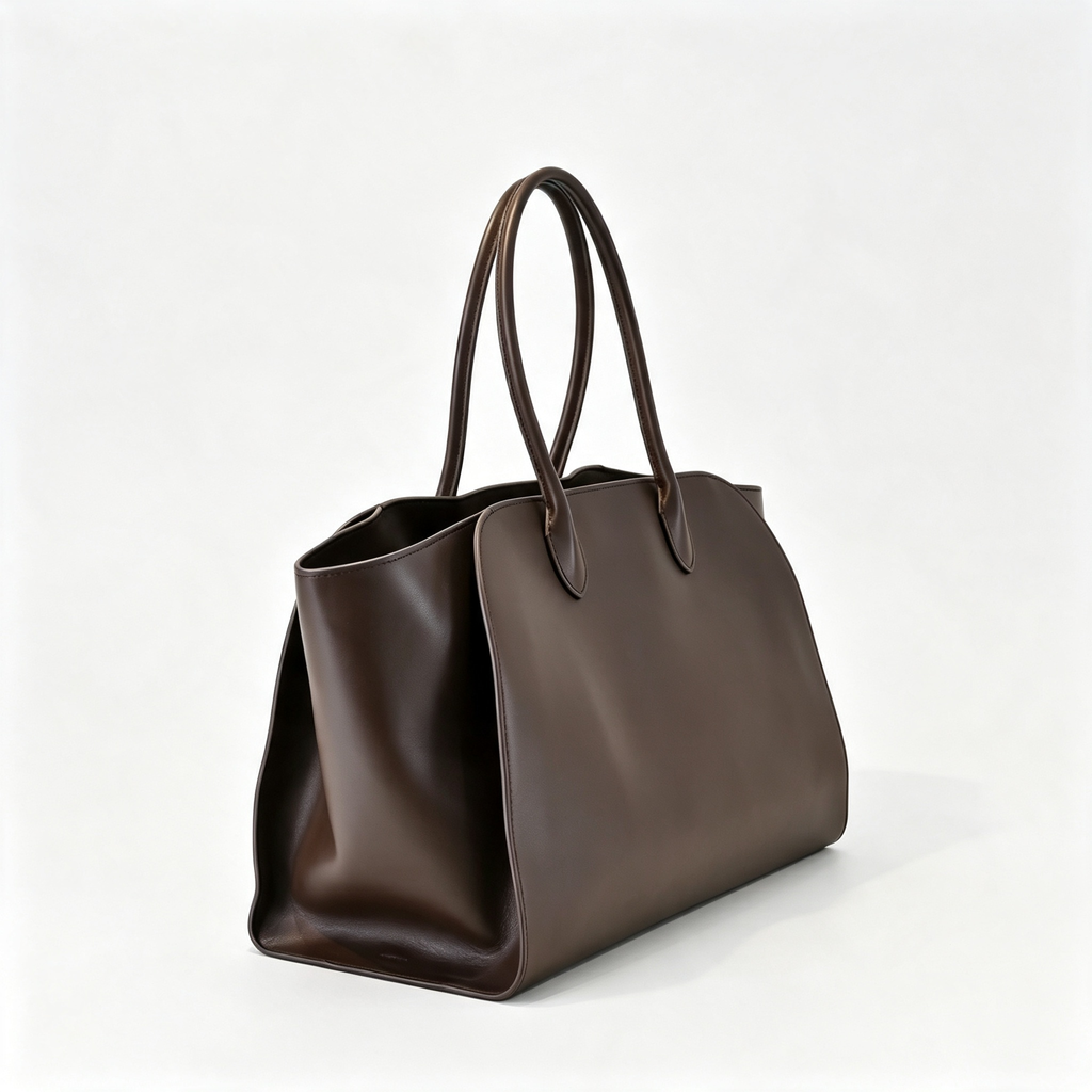 The Row Marlo 12 Leather Tote Bag | 43cm Smooth Calfskin Large Handbag | Dark Brown Structured Commuter Tote