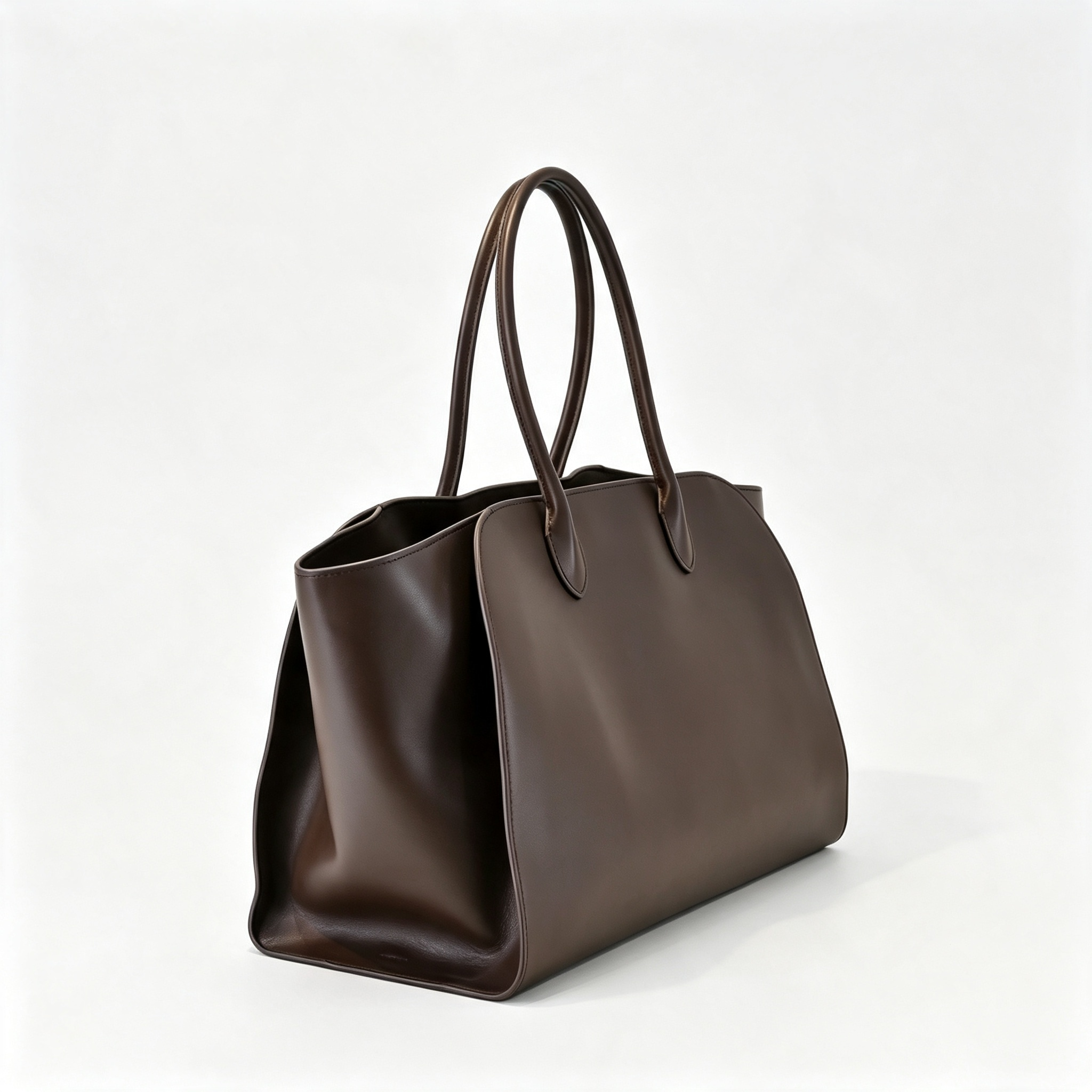 The Row Marlo 12 Leather Tote Bag | 43cm Smooth Calfskin Large Handbag | Dark Brown Structured Commuter Tote