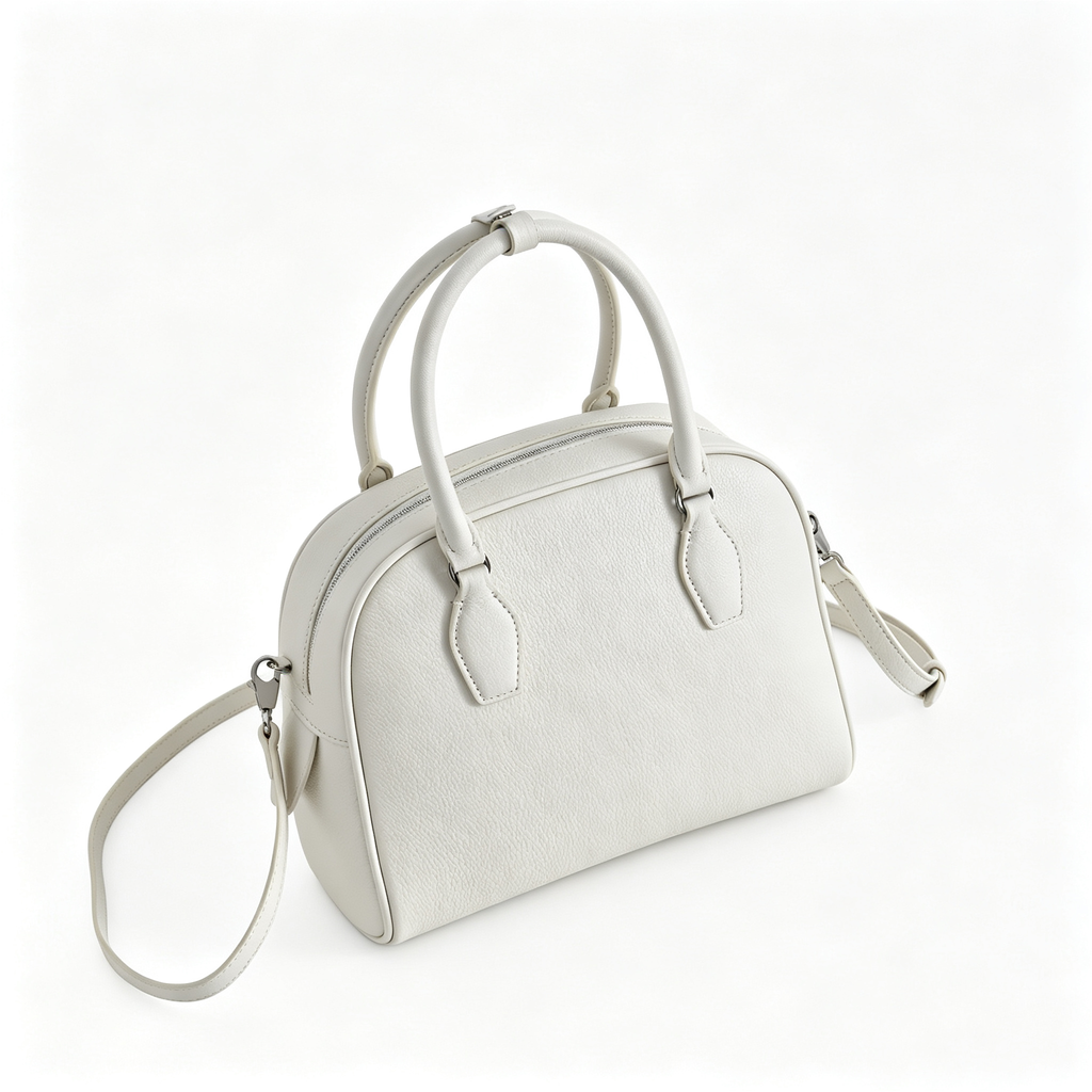The Row India 10 Small Grained Leather Bag | 24cm Chalk White Bowling/Doctor Bag | Silver Hardware Top Handle Tote