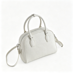 The Row India 10 Small Grained Leather Bag | 24cm Chalk White Bowling/Doctor Bag | Silver Hardware Top Handle Tote