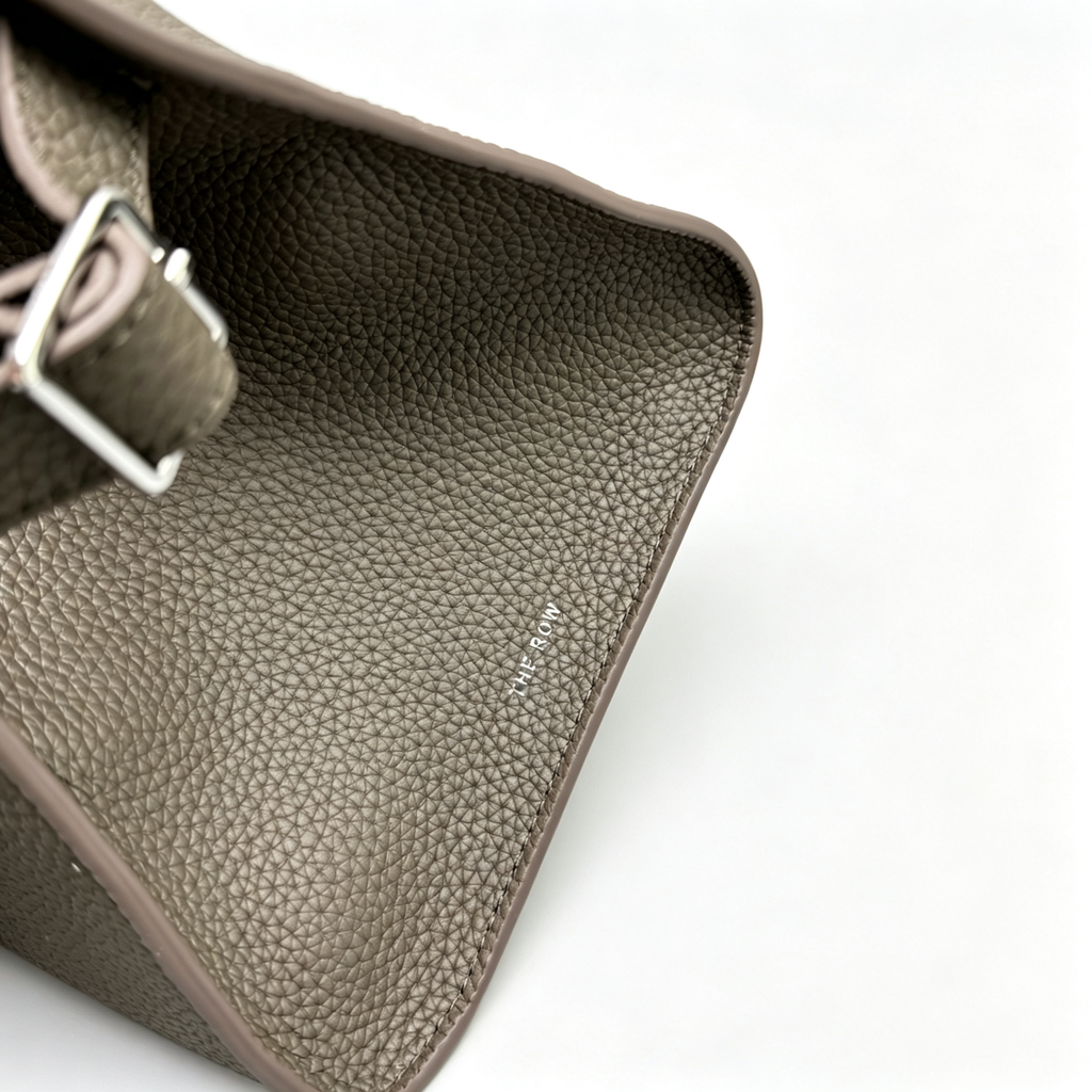 The Row Margaux 10 Mini Grained Leather Bag | 26cm Matte Calfskin Top Handle Tote | Stone Grey Margaux Handbag