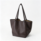 The Row XL Park Tote Bag | 50cm Pebbled Leather Large Tote with Pouch | Espresso Brown Handbag
