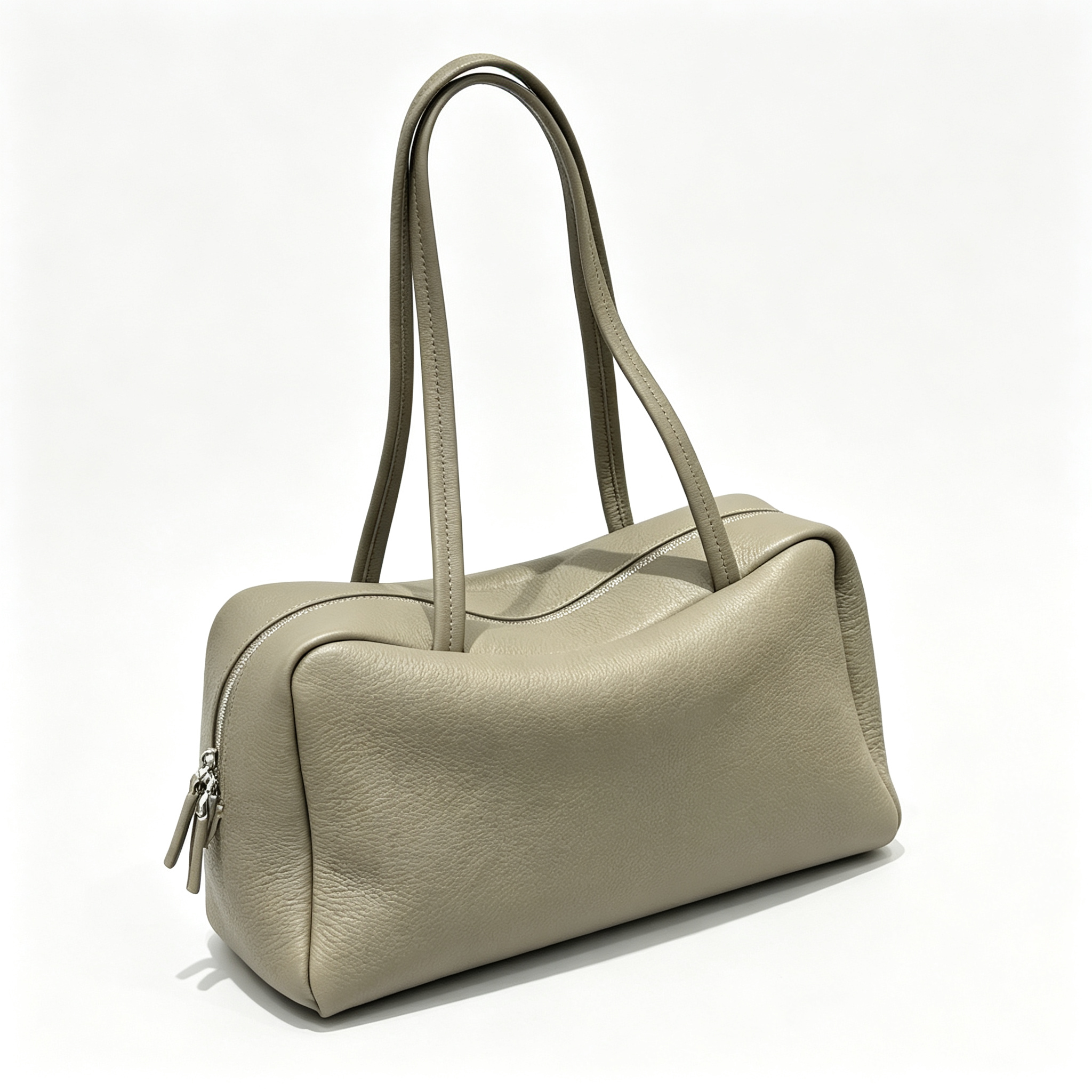 The Row Astra Small Boston Bag | 30cm Pebbled Lambskin Barrel Bag | Sage Green Leather Handbag