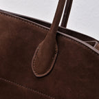 The Row Margaux 17 Large Suede Bag | 38.5cm Suede Leather Top Handle Tote | Dark Chocolate Margaux Handbag