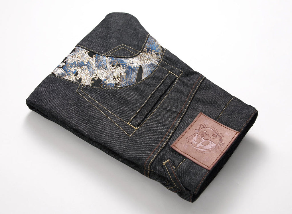 Evisu Men's "Great Wave" Ukiyo-e Embroidered Jeans – Raw Denim Japanese Streetwear