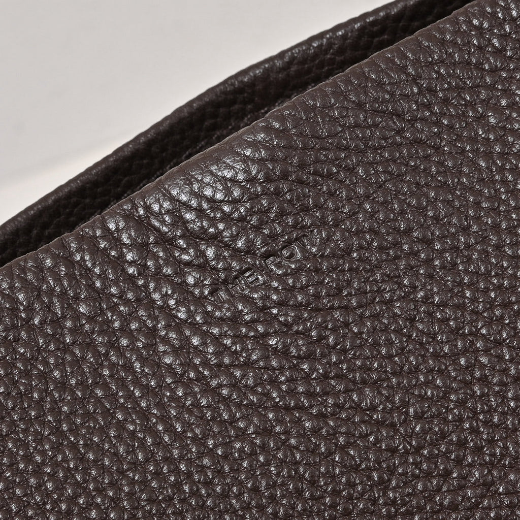 The Row N/S Park Large Tote Bag | 38cm Grained Calfskin Leather Bucket Bag | Espresso/Dark Brown