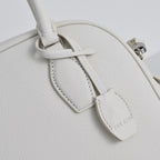 The Row India 10 Small Grained Leather Bag | 24cm Chalk White Bowling/Doctor Bag | Silver Hardware Top Handle Tote