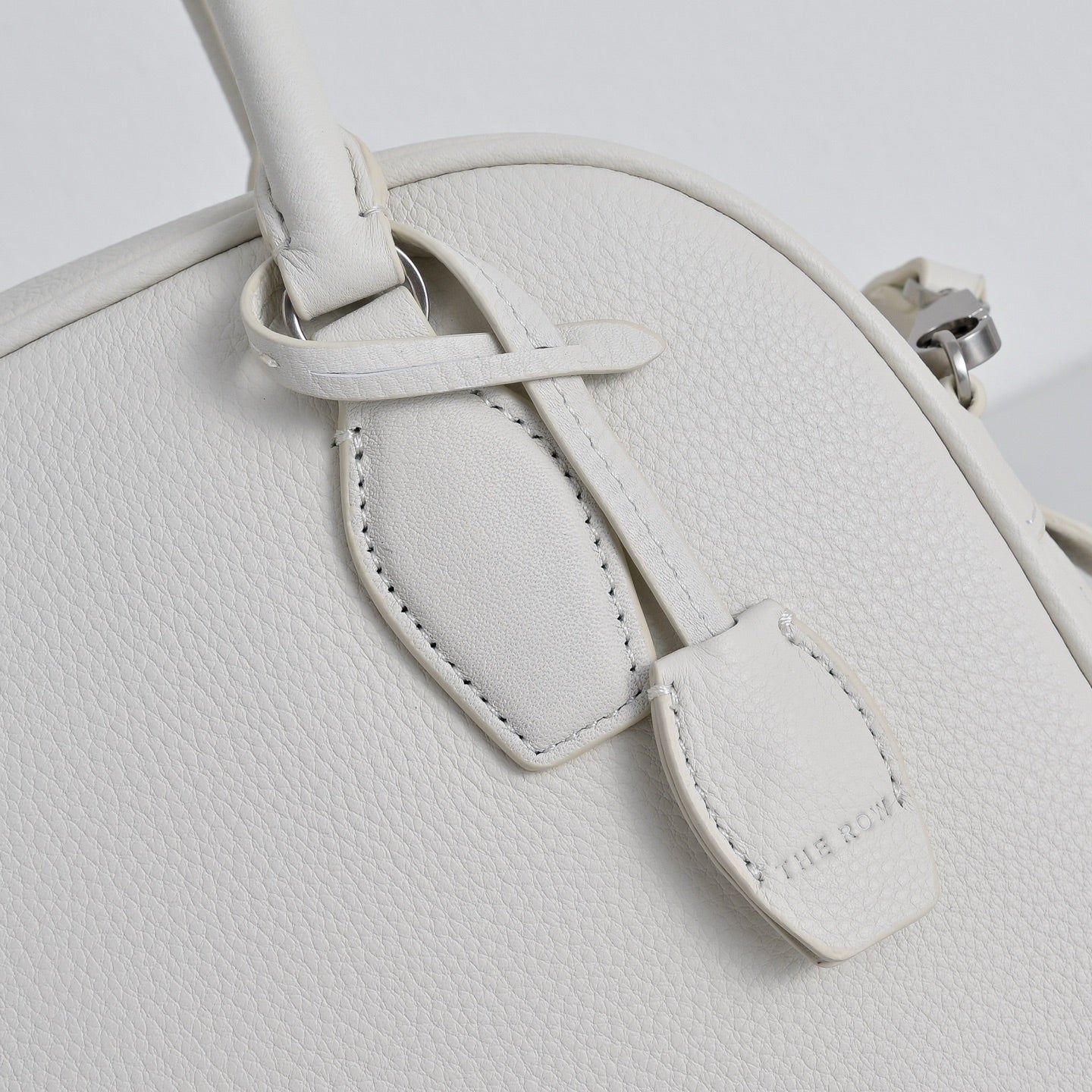 The Row India 10 Small Grained Leather Bag | 24cm Chalk White Bowling/Doctor Bag | Silver Hardware Top Handle Tote