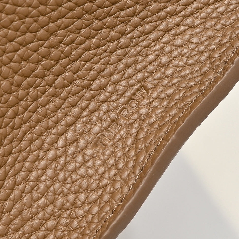 The Row Margaux 10 Satchel Bag | 30cm Pebbled Caviar Leather Tote | Taupe Structured Handbag