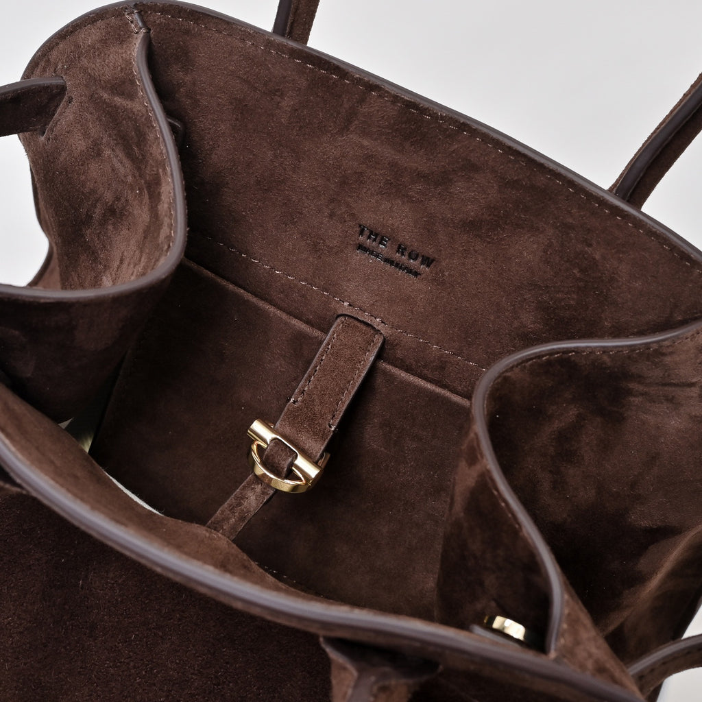 The Row Soft Margaux 12 Suede Tote Bag | Vintage Style Commuter Handbag with Detachable Strap | Women's Designer Shoulder Bag