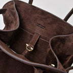 The Row Soft Margaux 12 Suede Tote Bag | Vintage Style Commuter Handbag with Detachable Strap | Women's Designer Shoulder Bag