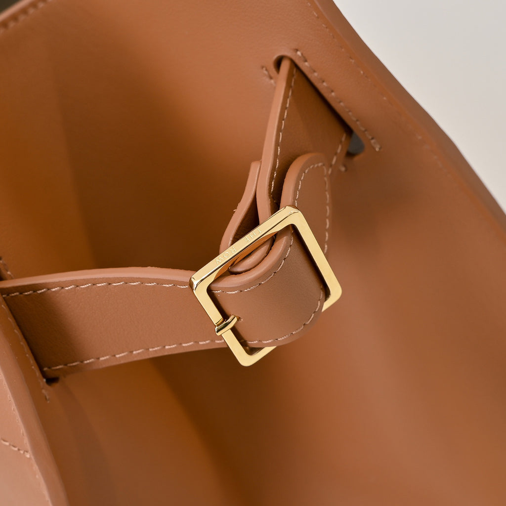 The Row Soft Margaux 15 Smooth Leather Tote Bag | Classic Caramel Commuter Handbag with Detachable Strap | Women's Luxury Shoulder Bag