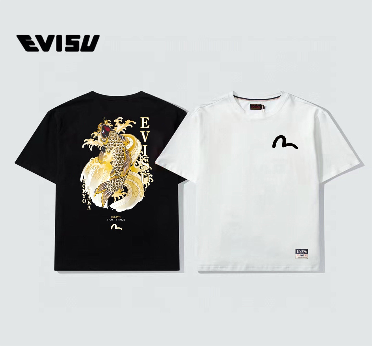 EVISU "Koi Leaping Over the Dragon Gate" Printed Short-Sleeve T-Shirt