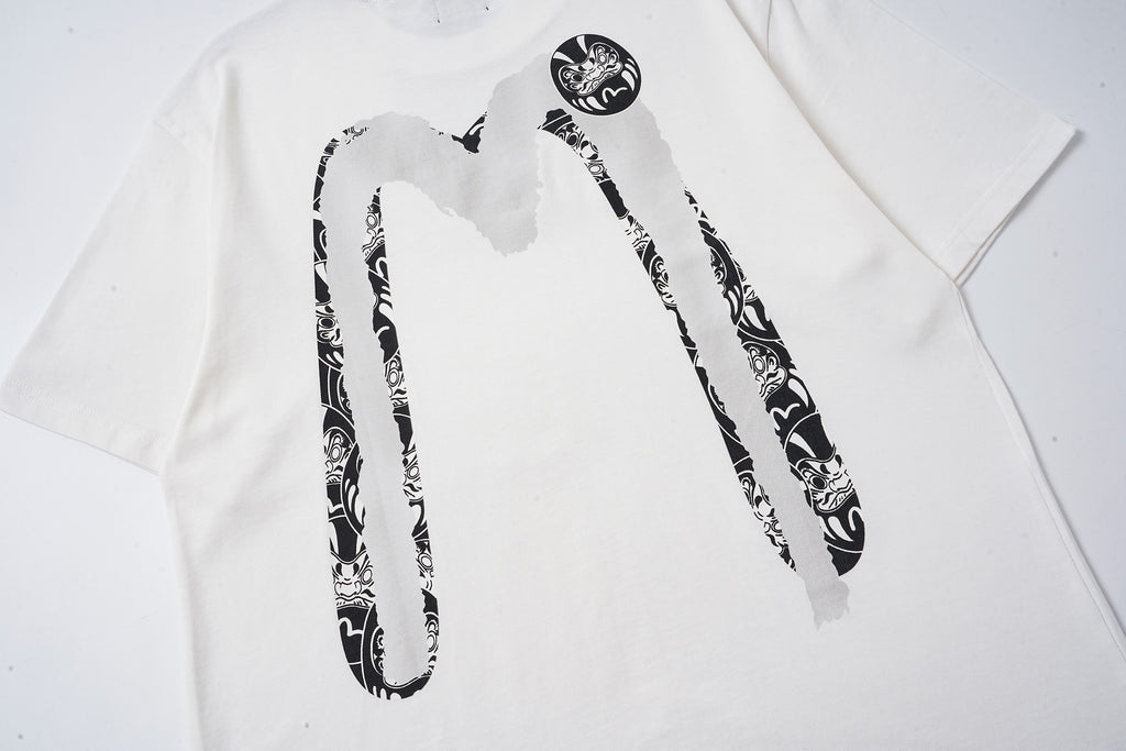 EVISU Black Daruma & Large "M" Print Short-Sleeve T-Shirt