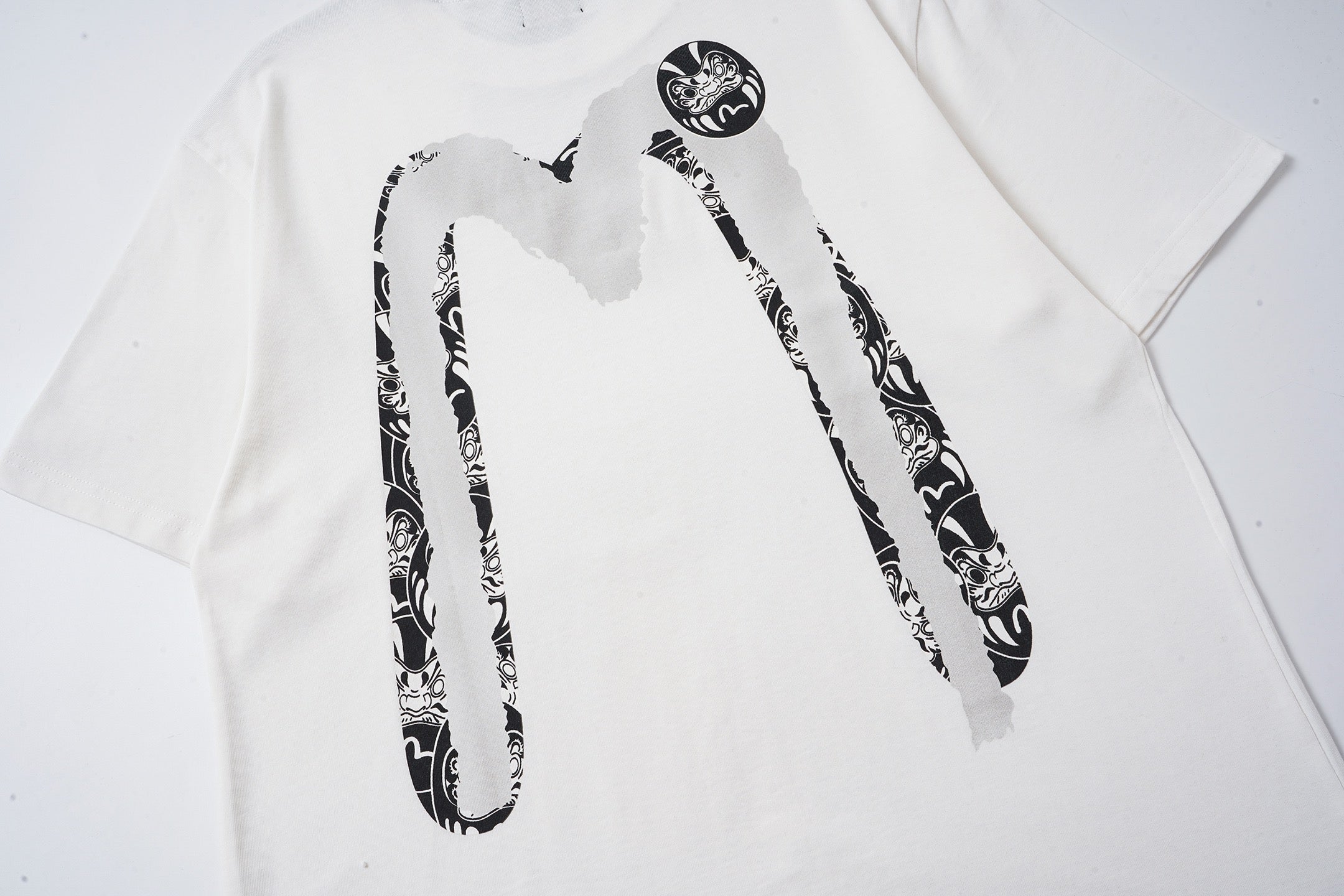 EVISU Black Daruma & Large "M" Print Short-Sleeve T-Shirt