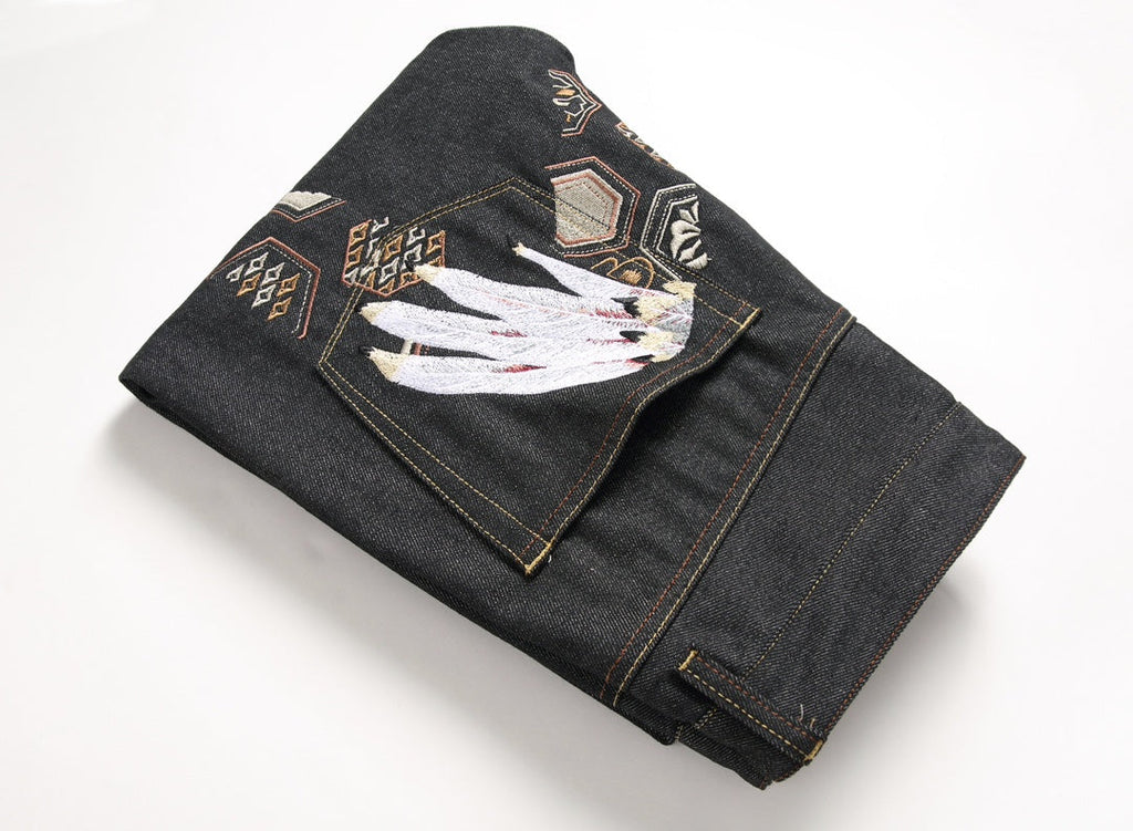 Evisu Men's "Wings" Embroidered Jeans – Raw Denim Japanese Streetwear