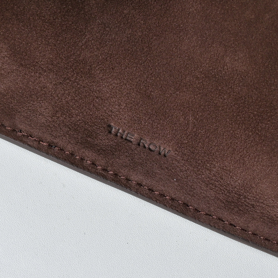 The Row Margaux 12 Small Suede Bag | 32cm Suede Leather Top Handle Tote | Espresso Brown Margaux Handbag