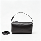 The Row Edith Barrel Bag | Small Grained Calf Leather Cylinder Bag | Black Shoulder Bag