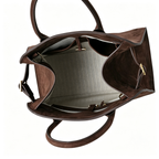 The Row Margaux 12 Small Suede Bag | 32cm Suede Leather Top Handle Tote | Espresso Brown Margaux Handbag
