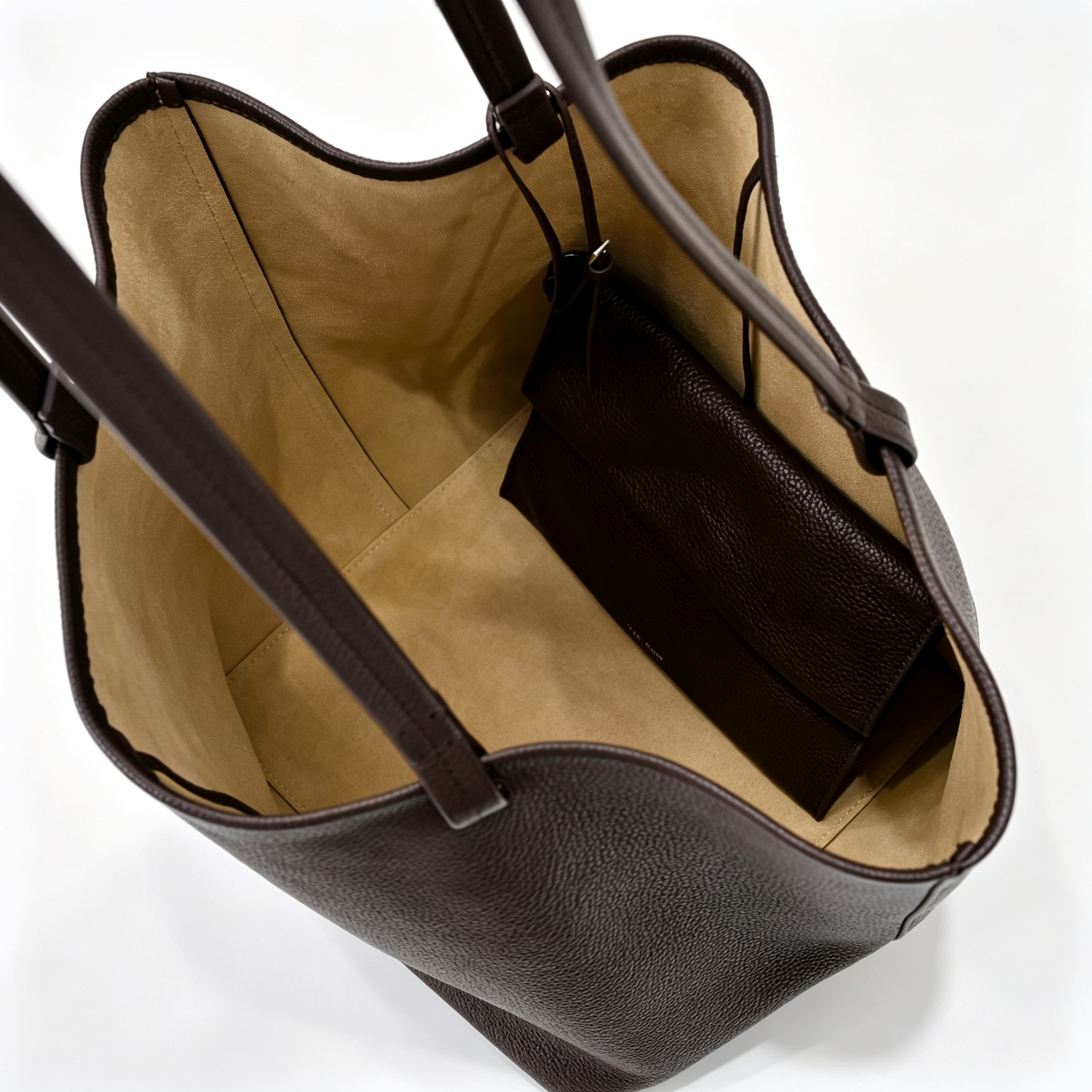 The Row XL Park Tote Bag | 50cm Pebbled Leather Large Tote with Pouch | Espresso Brown Handbag