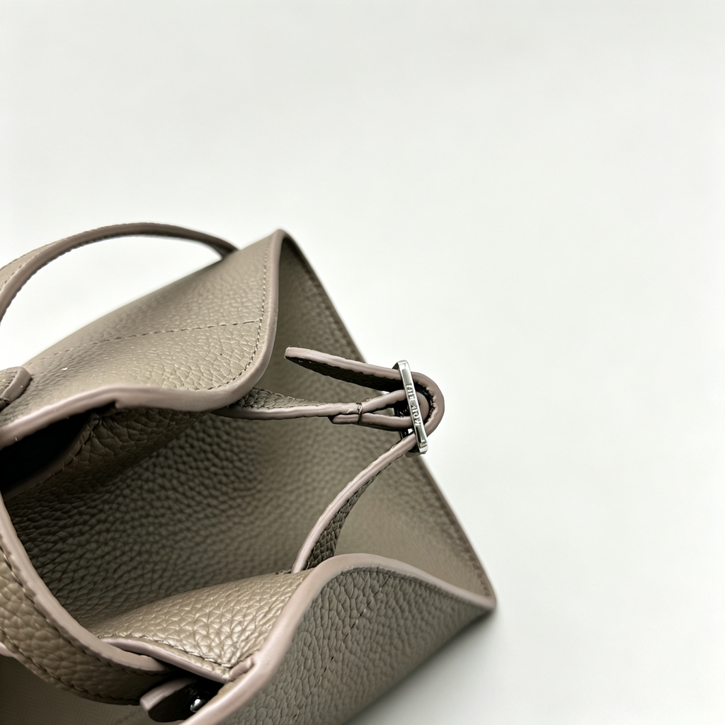 The Row Margaux 10 Mini Grained Leather Bag | 26cm Matte Calfskin Top Handle Tote | Stone Grey Margaux Handbag