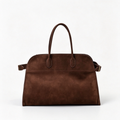 The Row Margaux 17 Large Suede Bag | 43cm Suede Leather Top Handle Tote | Dark Brown/Espresso Margaux Handbag