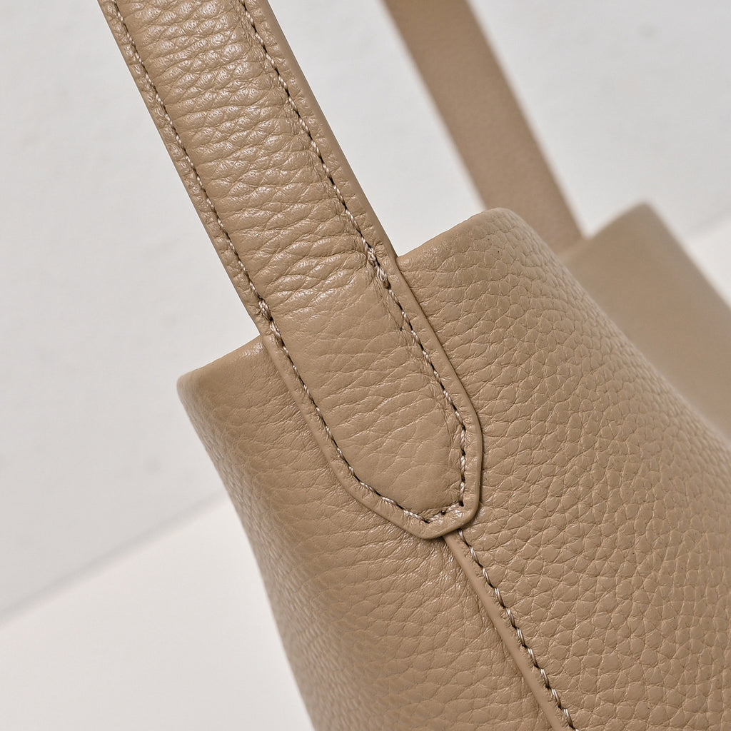 The Row N/S Park Medium Tote Bag | 30cm Grained Calfskin Leather Bucket Bag | Sand/Beige/Oatmeal