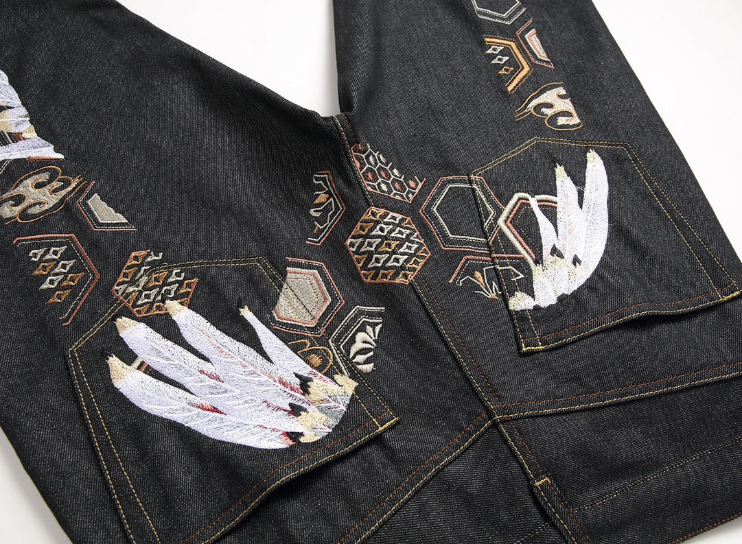 Evisu Men's "Wings" Embroidered Jeans – Raw Denim Japanese Streetwear