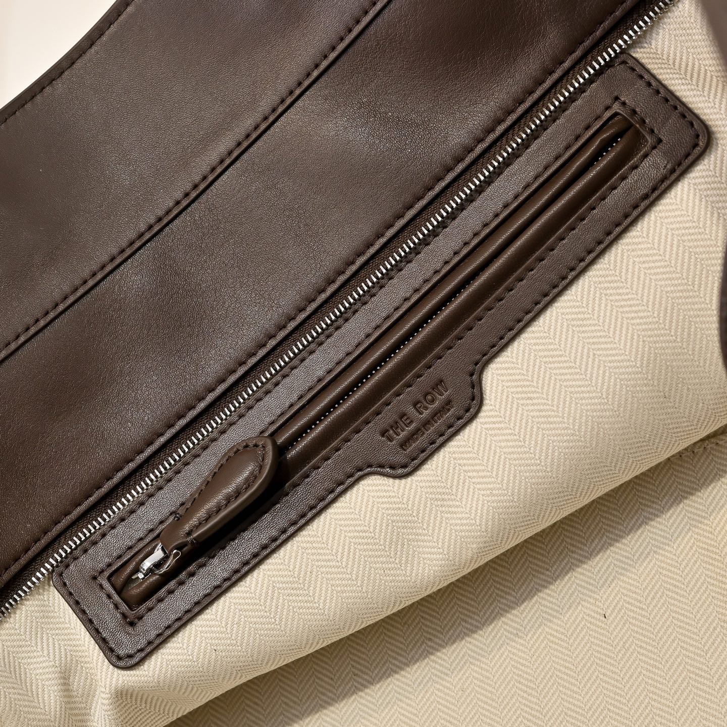 The Row Marlo 12 Leather Tote Bag | 43cm Smooth Calfskin Large Handbag | Dark Brown Structured Commuter Tote