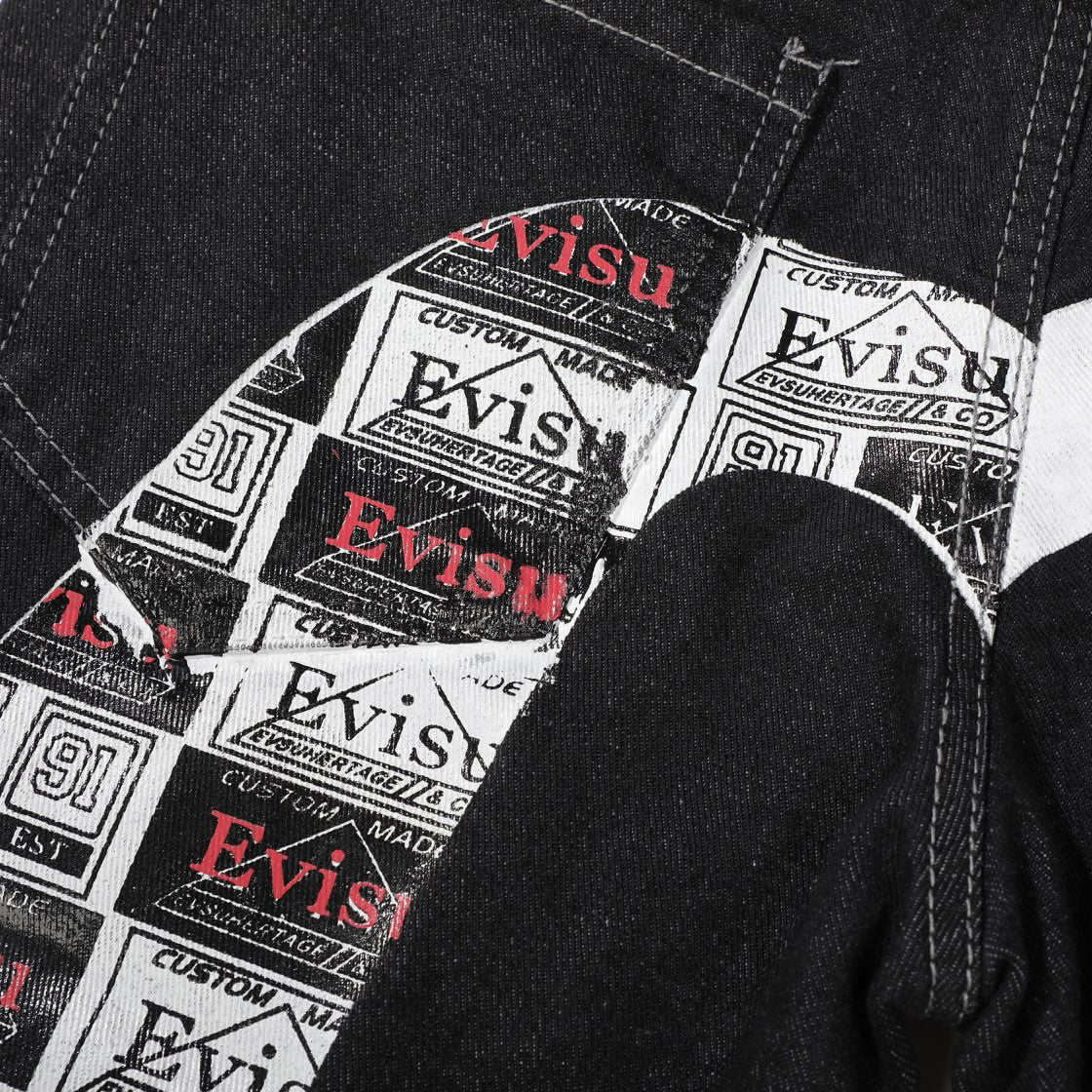 EVISU Denim Shorts featuring Daruma Print and Embroidered "Big M"