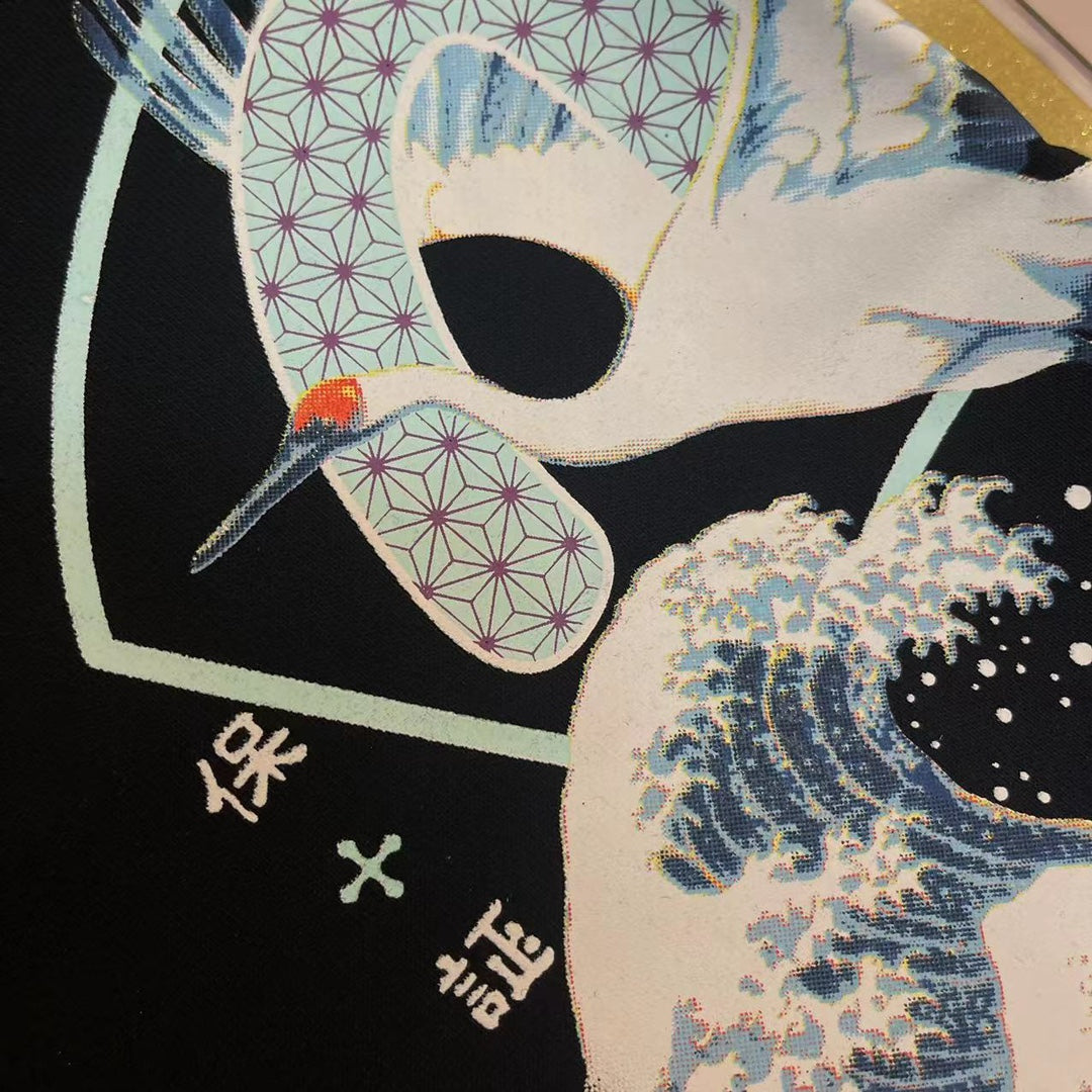 EVISU "Waves and Cranes" Print Athletic Shorts