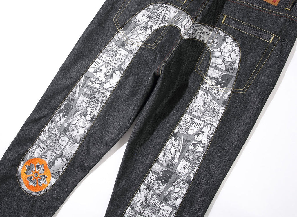 Evisu x Manga U-Shaped Graphic Jeans – Raw Denim Japanese Streetwear