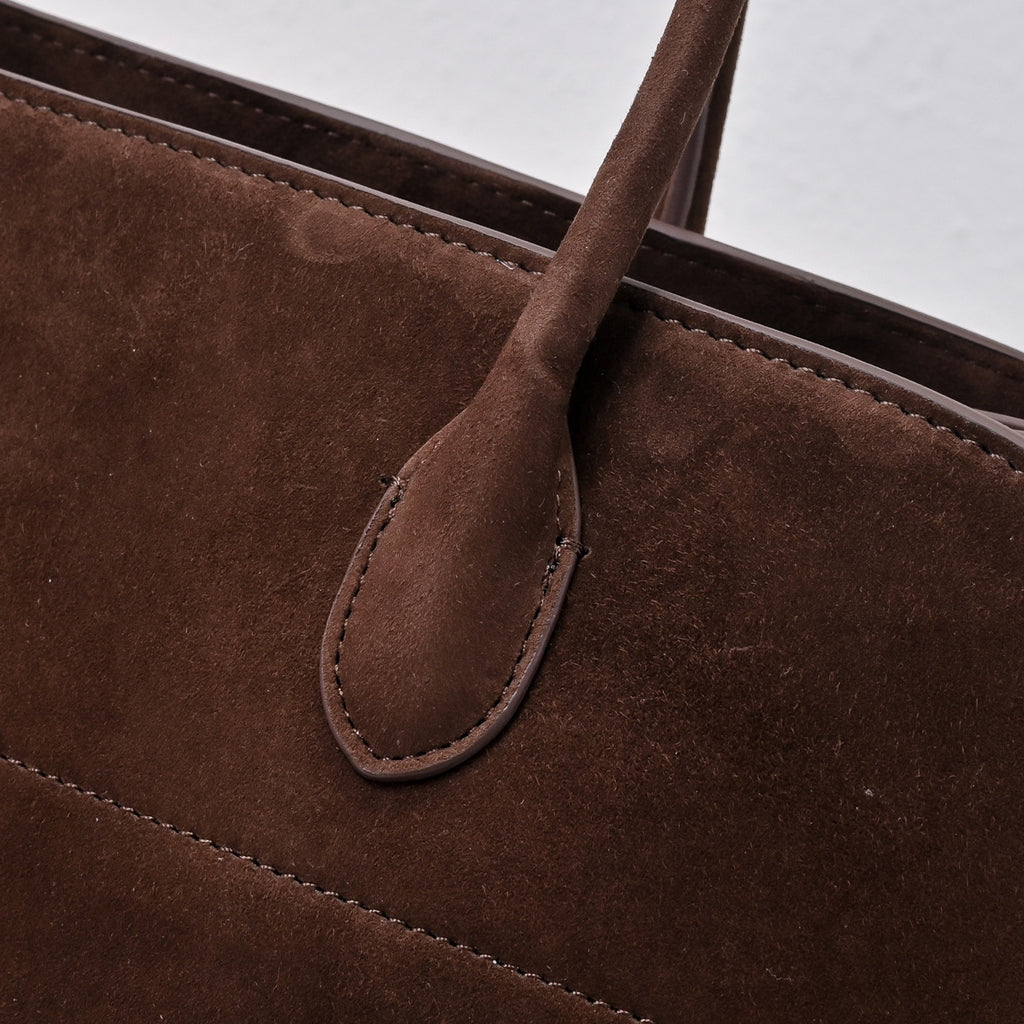 The Row Margaux 17 Large Suede Bag | 43cm Suede Leather Top Handle Tote | Dark Brown/Espresso Margaux Handbag