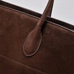 The Row Margaux 17 Large Suede Bag | 43cm Suede Leather Top Handle Tote | Dark Brown/Espresso Margaux Handbag