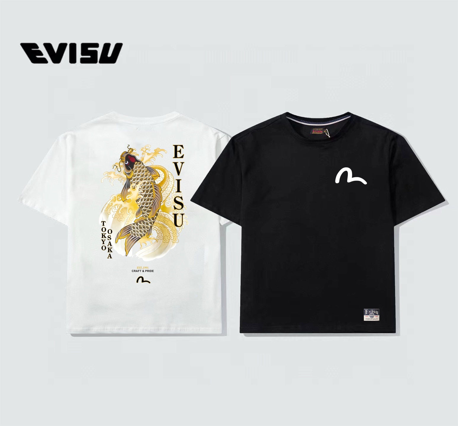 EVISU "Koi Leaping Over the Dragon Gate" Printed Short-Sleeve T-Shirt
